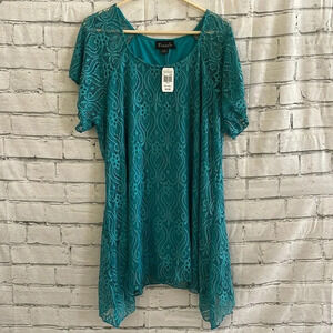 Women’s Frazzle crochet flutter turquoise top XXL